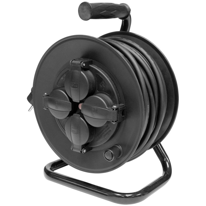BRÜDER MANNESMANN outdoor cable reel, IP44, black, 4 splash-proof sockets